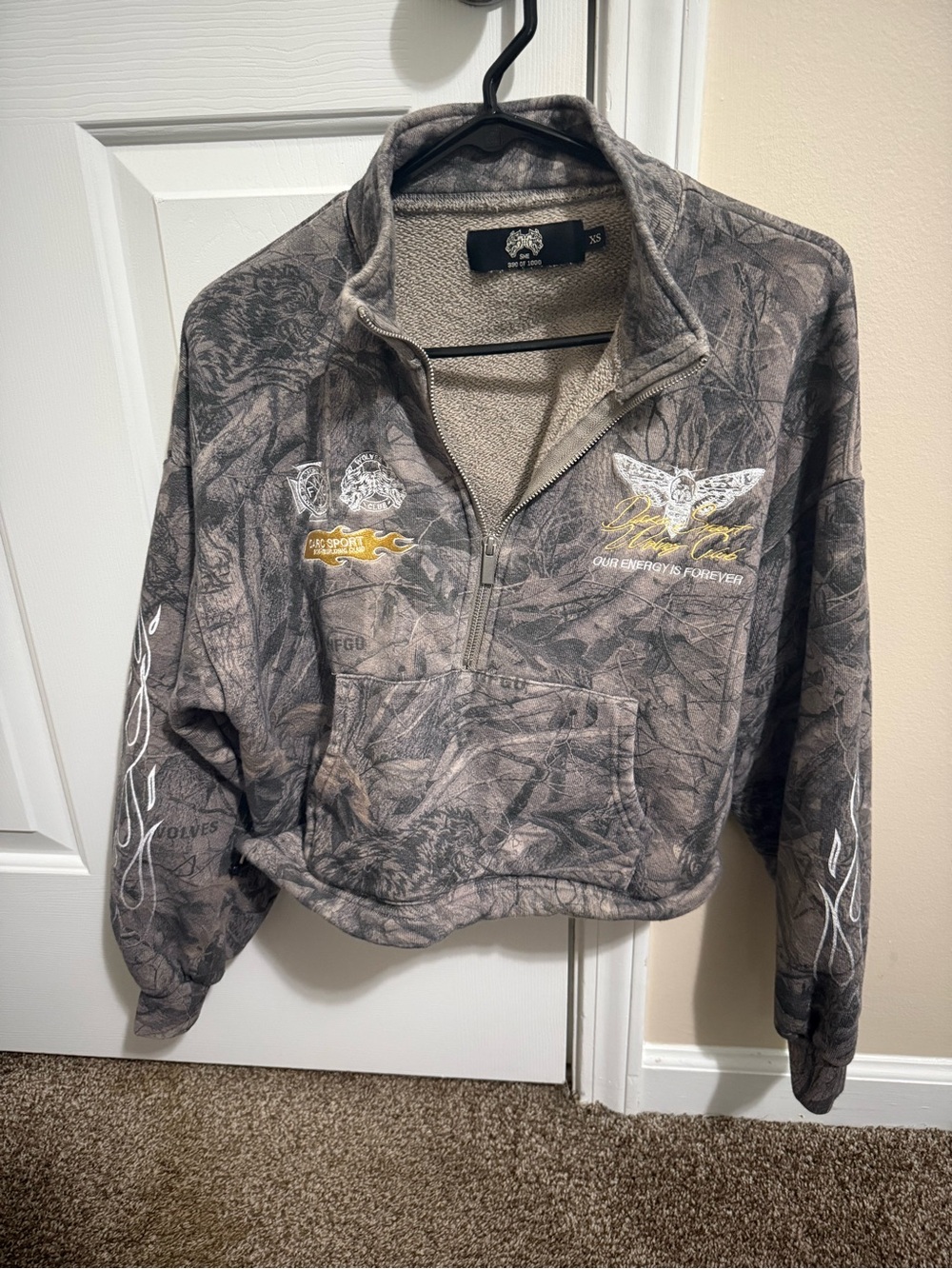 Darc Sport Women's Gray Camo Quarter-Zip Pullover with Yellow Accents
